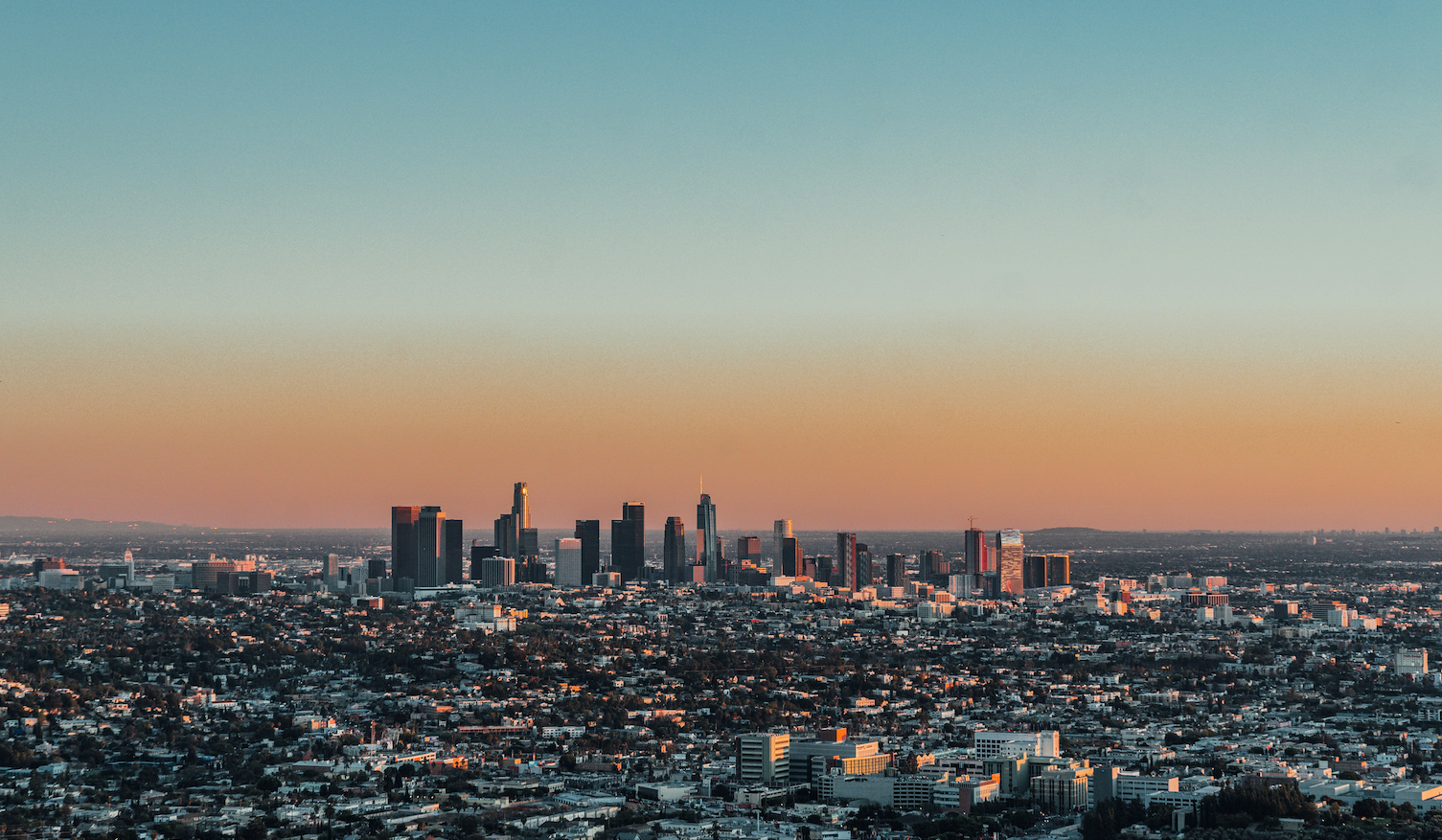 Skyline shot of downtown LA Sunset